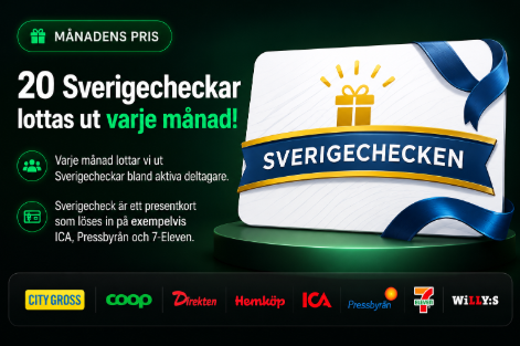20 Sverigecheckar lottas ut varje månad
